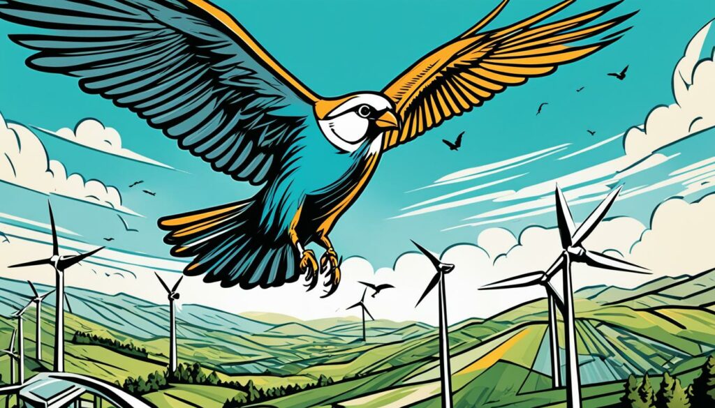 bird flying over wind turbines