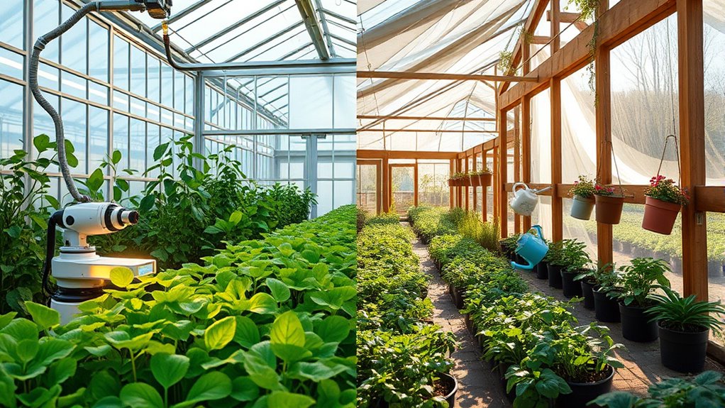 high tech vs manual farming