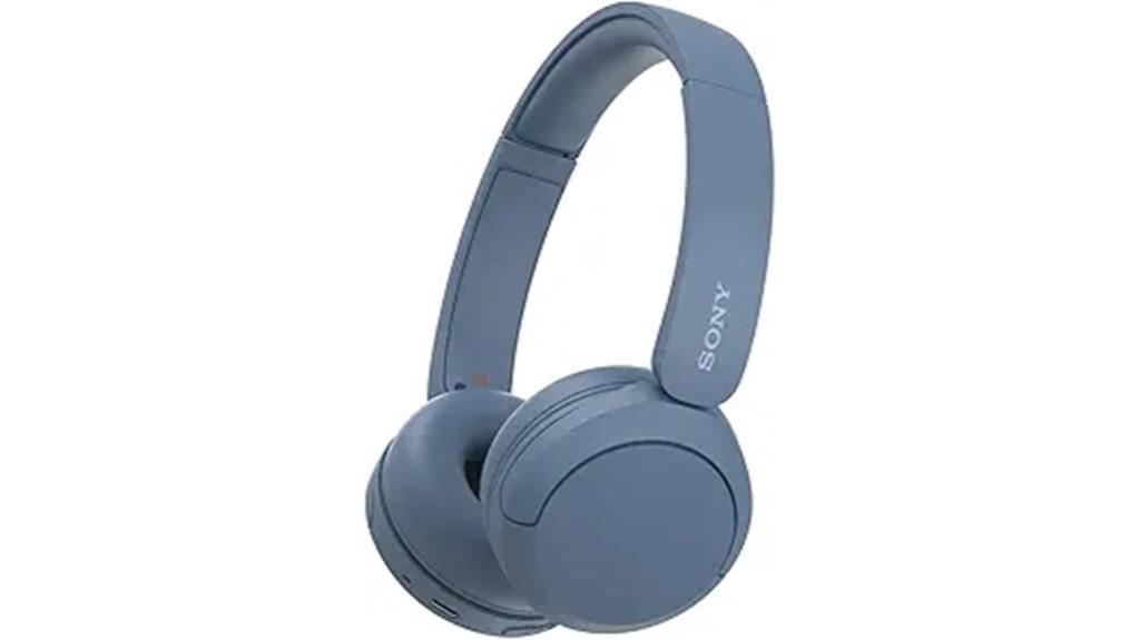 blue wireless headphones with microphone
