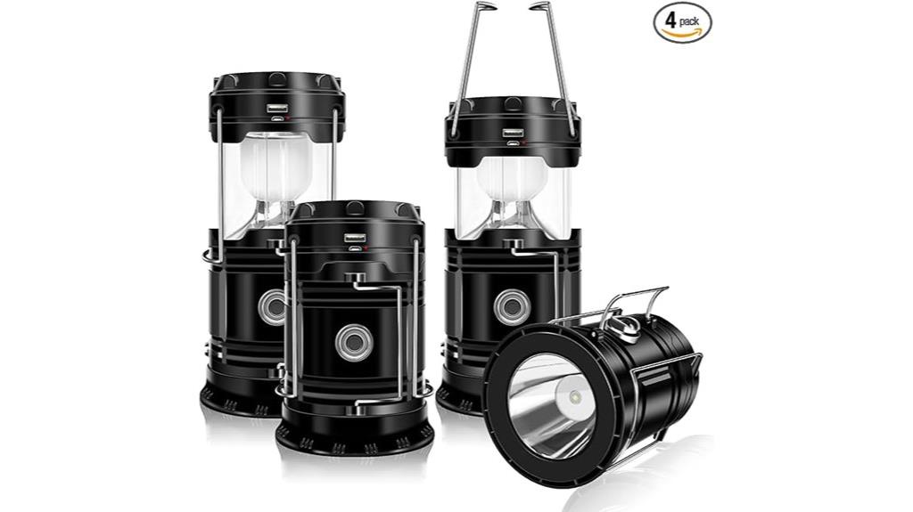 four solar camping lanterns