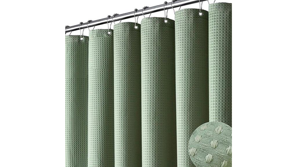 green shower curtain with hooks
