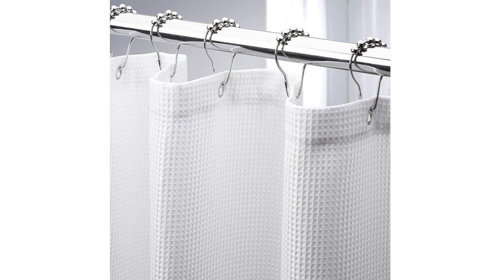 white fabric shower curtain