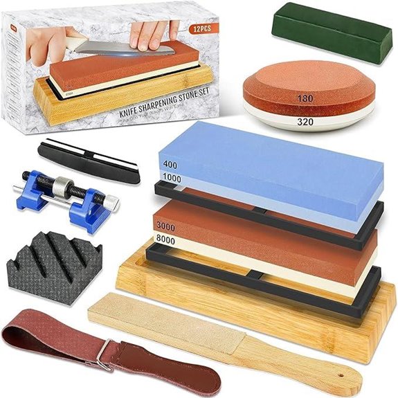 Knife Sharpening Stone Kit with Grits & Accessories