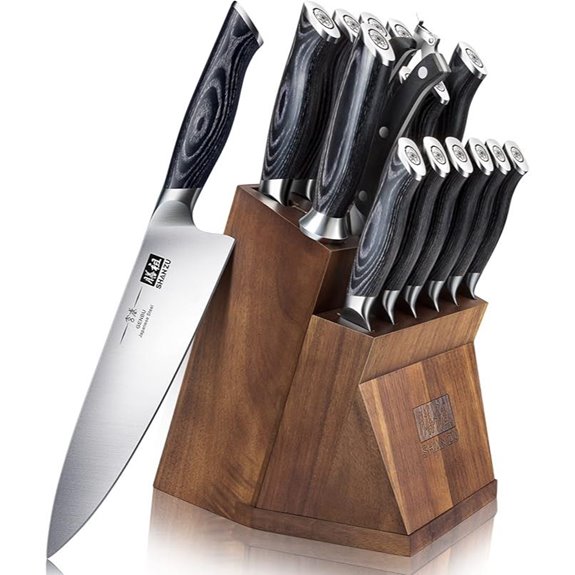 SHAN ZU Kitchen Knife Set with Block and Ergonomic Handles