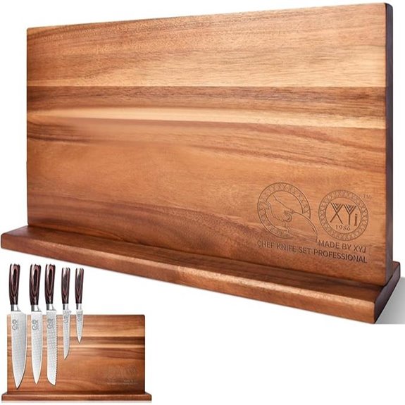 XYJ Magnetic Knife Block with Acacia Wood Organizer