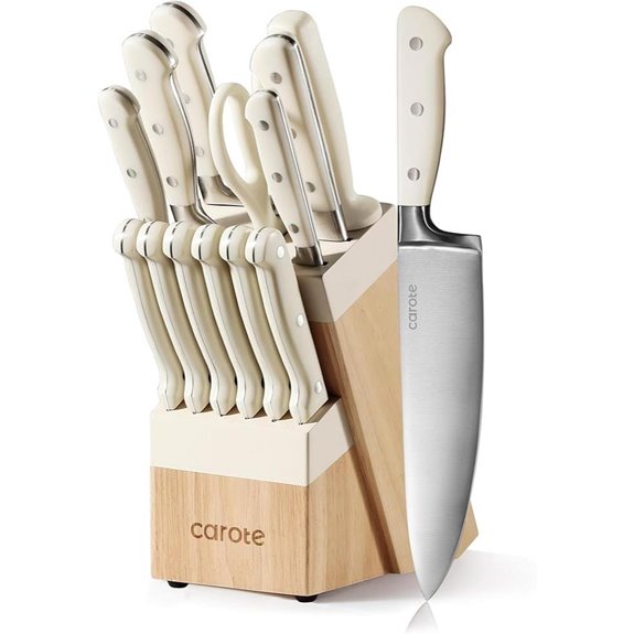 CAROTE 14-Piece Stainless Steel Knife Set with Block