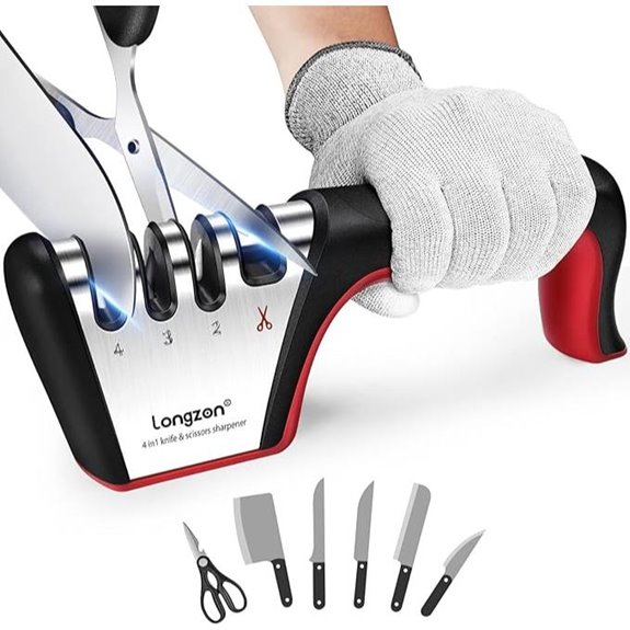 Longzon 4-in-1 Knife Sharpener with Glove