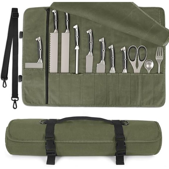 Chef Knife Roll Bag with 11 Slots and Waterproof Canvas